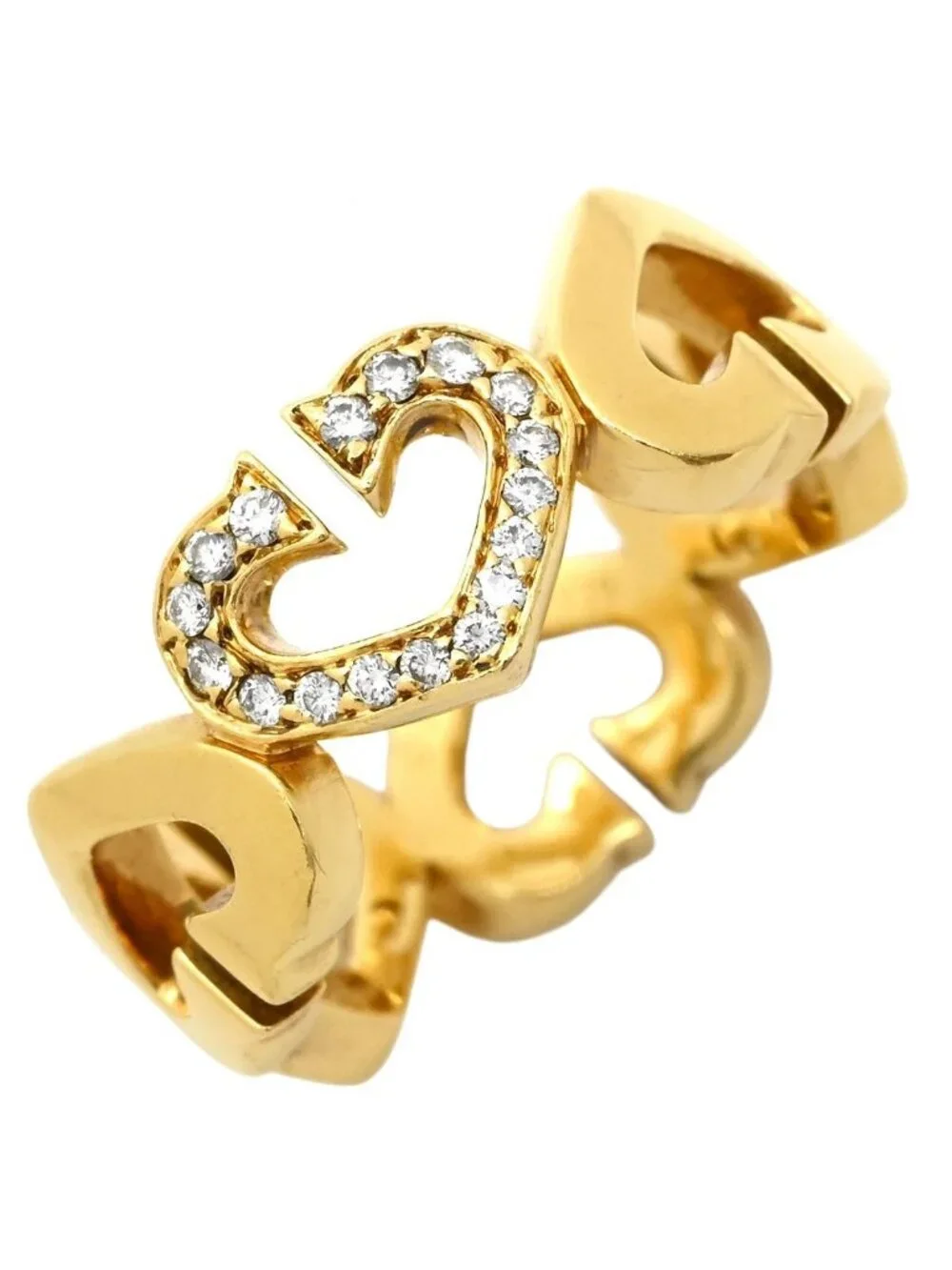 Cartier Ring C Heart Diamond Yellow Gold 49 18k Pave